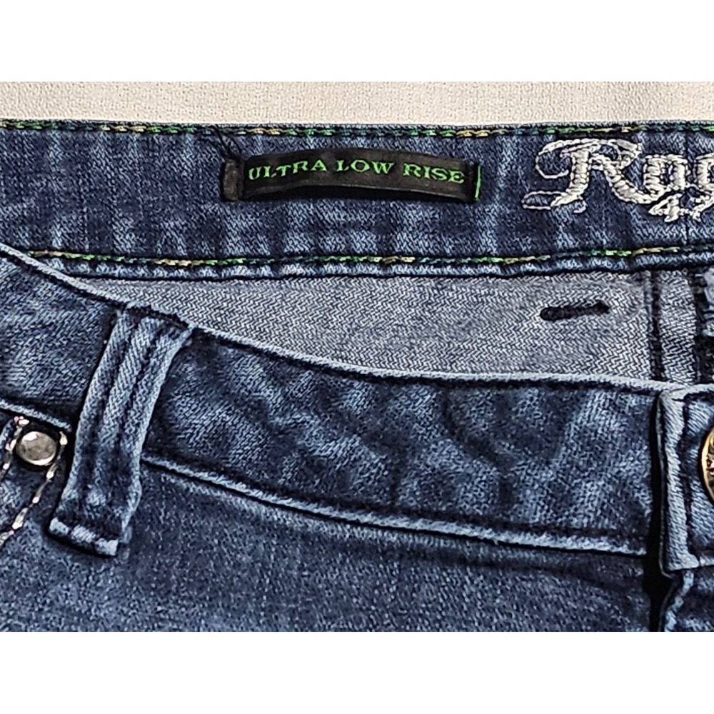 Rock 47 Wrangler Jeans Womens 15/16 Blue Ultra Low Rise Bootcut Rhinestone 40x30 - Picture 5 of 16